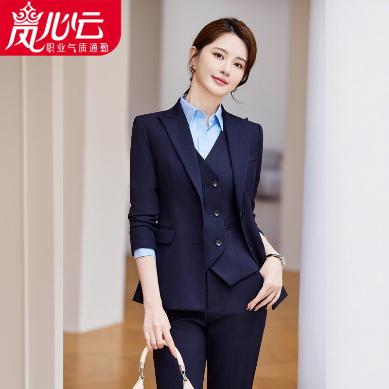 lanxinyun韩版女士长袖职业西服正式西裤套装面试销售工作服 3052