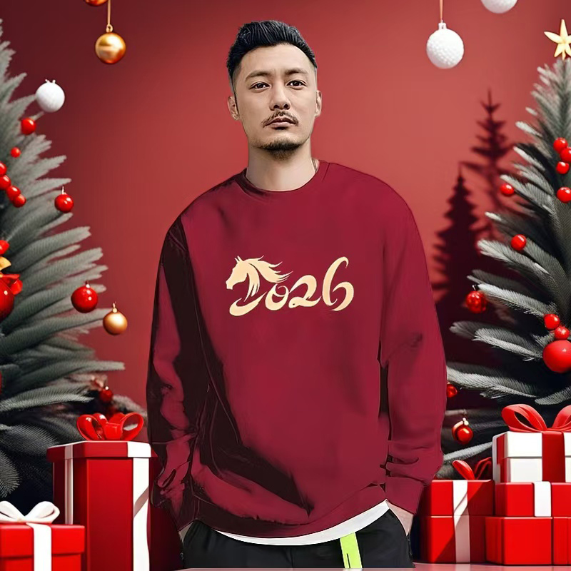 2026马年本命年衣服酒红色卫衣男