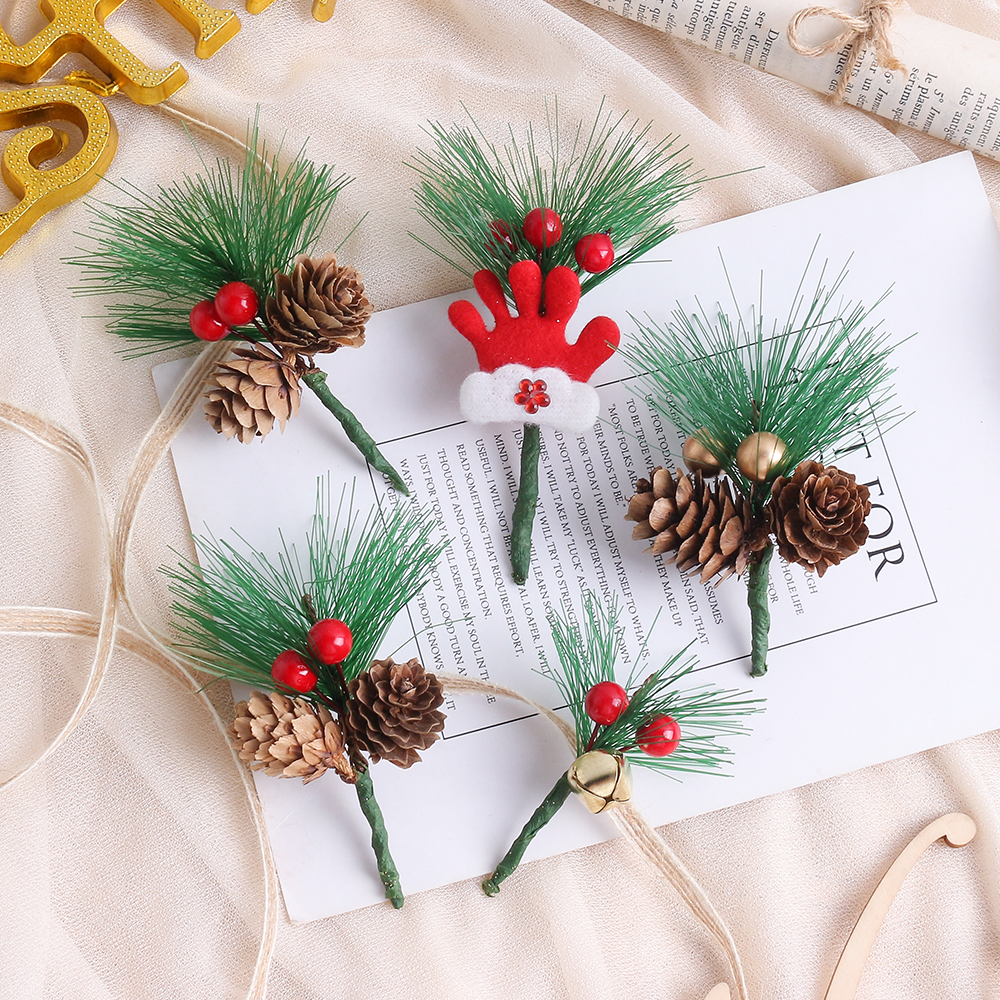 松果小树枝圣诞树挂件装饰红果