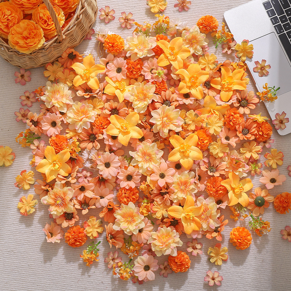 橙色仿真花DIY谷美装饰材料包图片