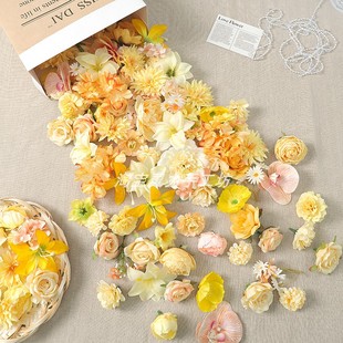 黄色系仿真花朵混搭diy手工材料包 饰 手作簪花头饰花环发簪裙撑装