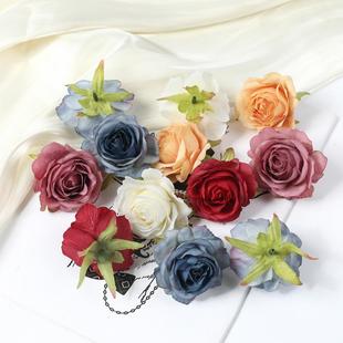 婚慶頭飾花環配件 復古玫瑰花頭花朵 diy手作素材 仿真花假花絹花