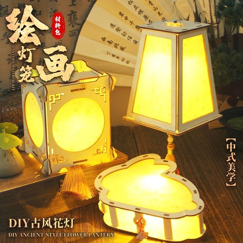 绘画灯笼手工DIY材料包花草纸古风非遗花灯手提发光新年新款元旦