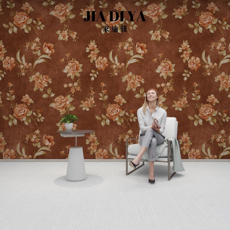 美式复古暗红色玫瑰花卉花朵壁纸客厅卧室电视背景墙纸定制壁画
