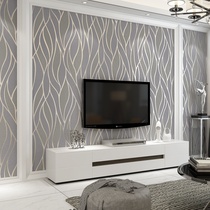 浅灰色波纹墙纸客厅卧室背景墙墙纸装饰餐厅简约3D加厚鹿皮绒壁纸