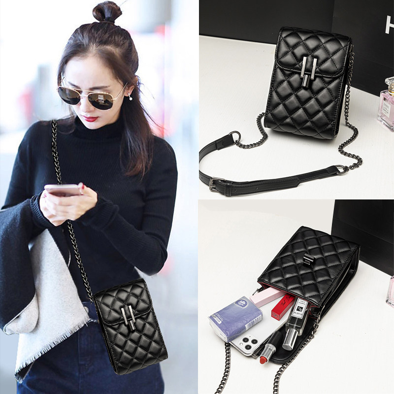 迷你手机包包女2021新款百搭菱格链条包竖款装放手机零钱斜挎小包