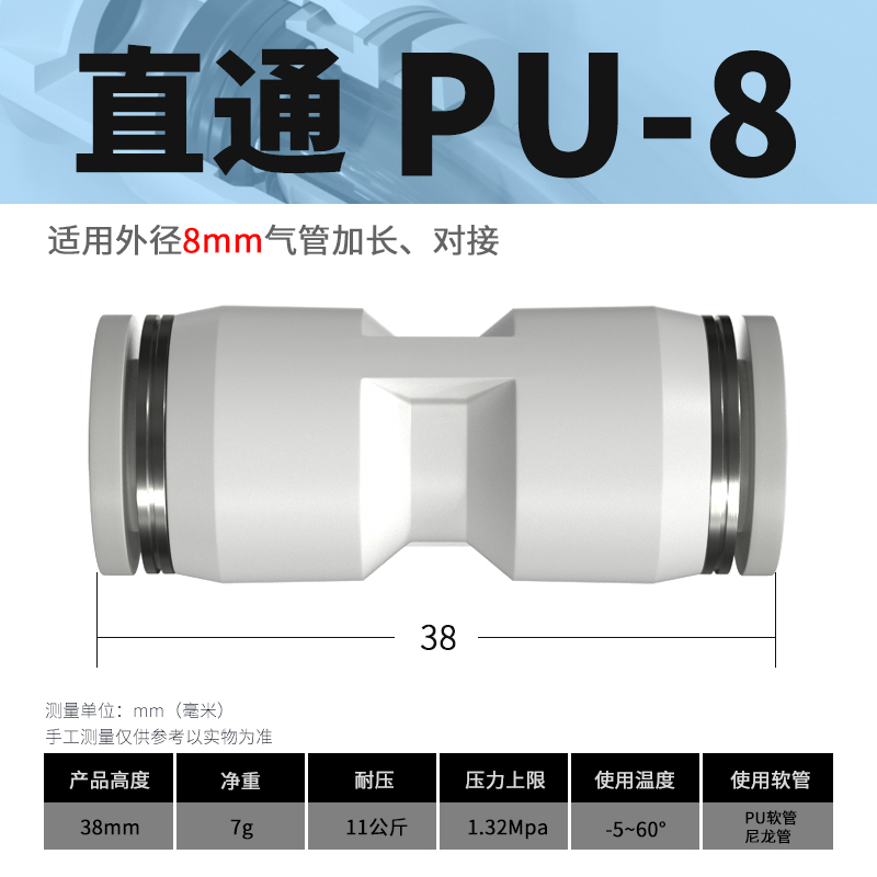 气动快速接头气管快插直通PU-4/6/8/10/12/14/16mm插管配件大全