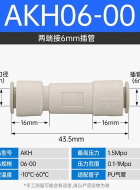 真空气动快插接头气管直通单向止回逆止阀AKH04/06/08/10/12-00
