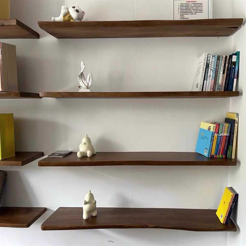 墙上置物架松木纯实木板一字隔板置物板墙面壁架厨房原木搁板层板