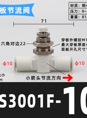 隔板管道节流阀AS1001F-04-3 2001F-06气管调速接头2051F-08-穿板