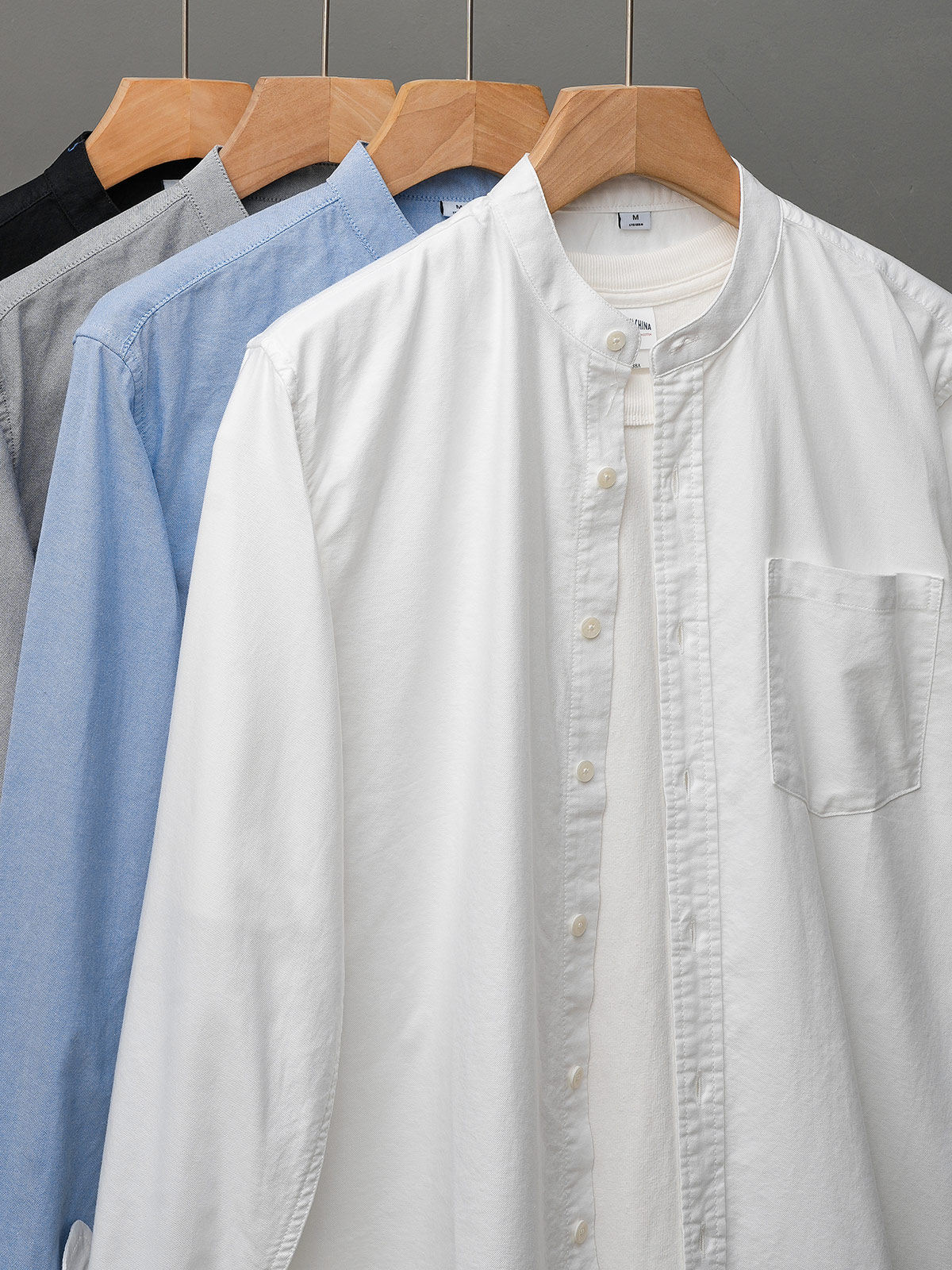 重棉牛津衬衫男式长袖2025春秋季新款中国风白色立领衬衫圆领夹克