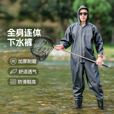 日本加厚全身连体下水裤男雨衣雨鞋一体式皮叉挖藕水库捕抓鱼水裤