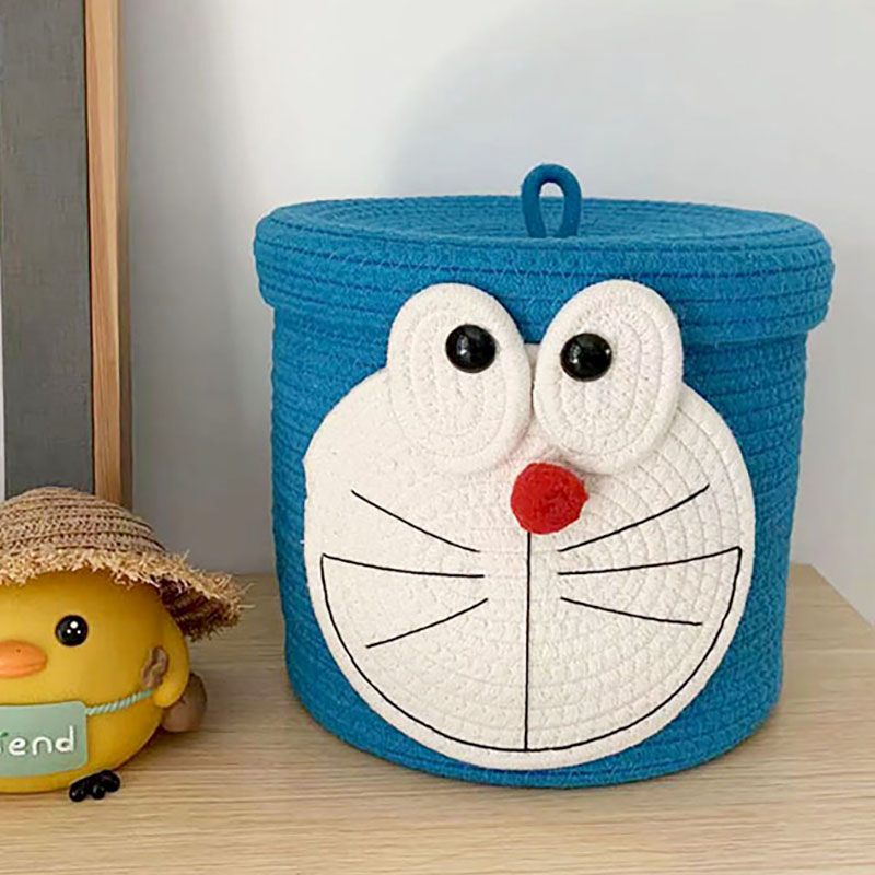 日本进口编织篮机器猫儿童宝宝玩具收纳筐箱盒装零食高颜值手工