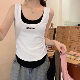 秋冬保暖吊带假背心女抓毛感新款内搭打底衫上衣潮1204z