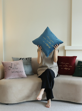 花时间生活意式丝绒烫金方枕套现代简约家居卧室沙发靠枕午睡抱枕