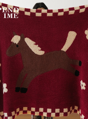 Spendtime原创马年新年毯高克重半边绒沙发盖毯红色过年礼物毯