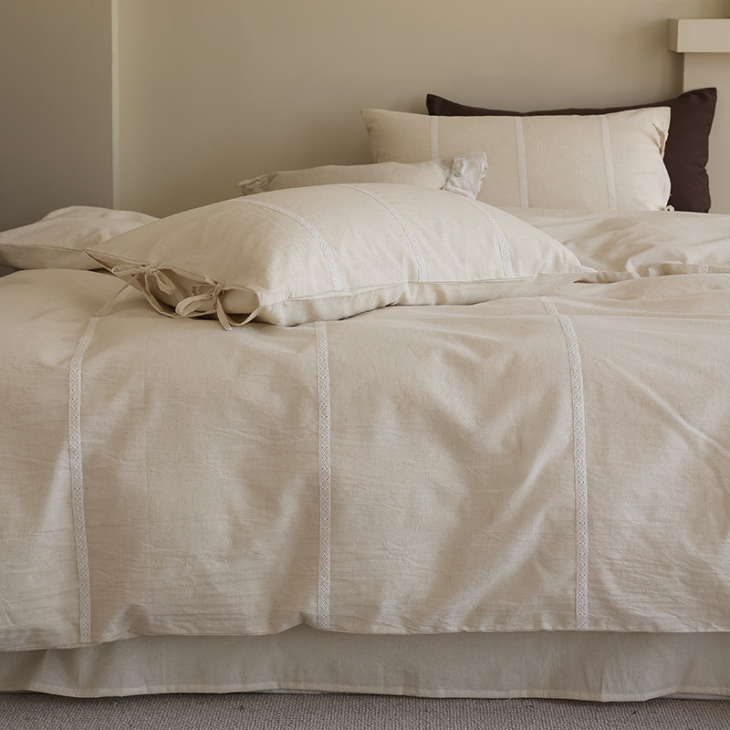 花时间生活新品春夏简约棉麻混纺透气床单四件套柔软亲肤被套床品