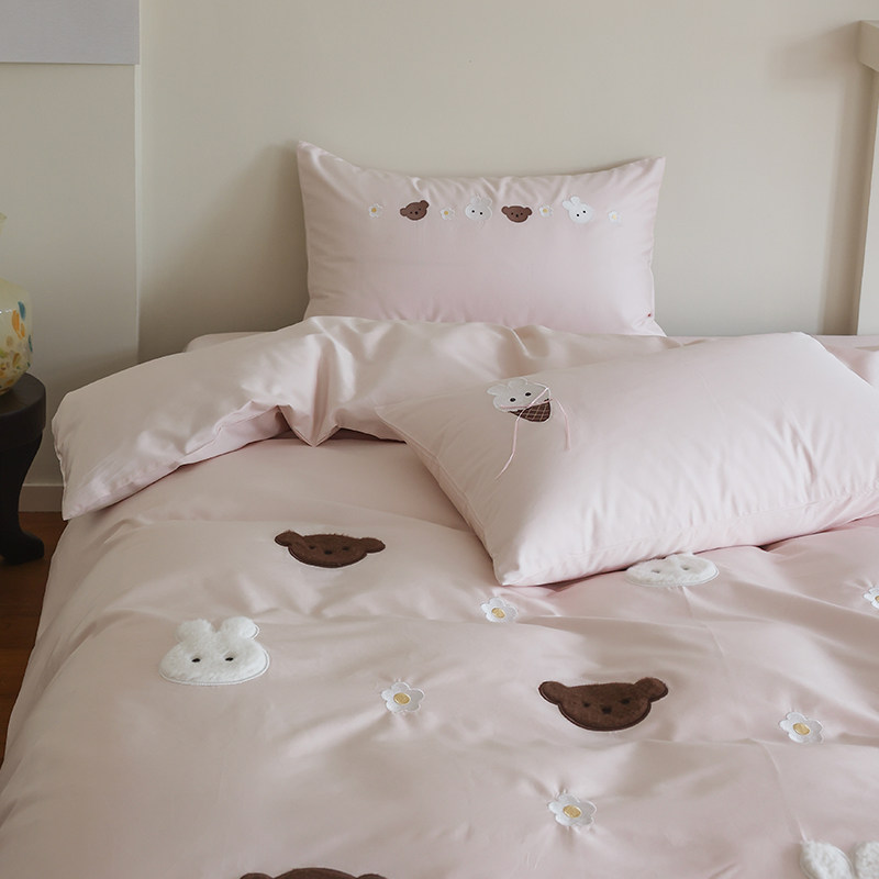 花时间生活初春纯棉少女心小兔贴布绣床品柔软澳棉亲肤床单四件套,床上用品,床品套件/四件套/多件套,淘宝优惠券,粉丝福利购,淘宝优惠卷