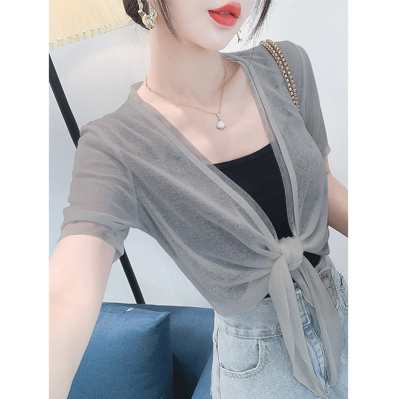 针织短袖开衫女夏季外搭披肩上衣图片