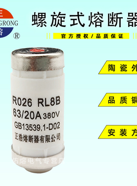 正熔R026 RO26 RL8B-63螺旋式熔断器6A10A16A20A25A32A40A50A63A