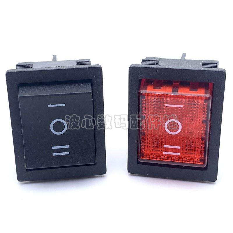 KCD4船型开关 30A大电流大功率电源翘板开关 6脚3档黑色 红灯250V