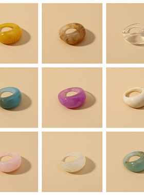 小众时尚简约复古森系冷淡风树脂戒指日常佩戴