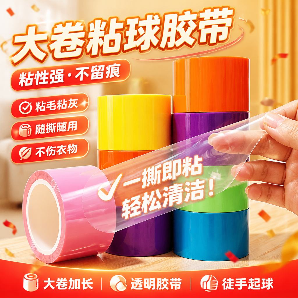大号水晶透明闪光粘球解压胶带