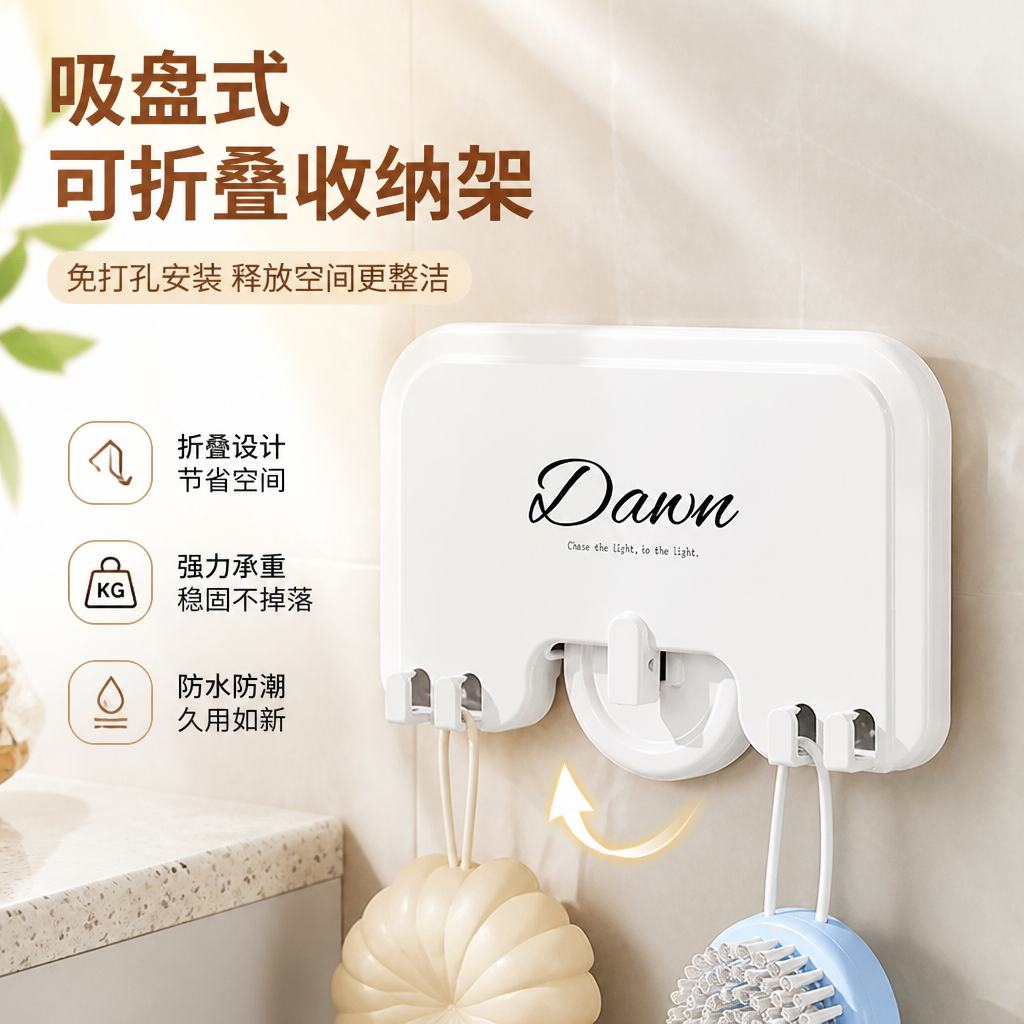 日式免打孔吸盘浴室折叠置物架