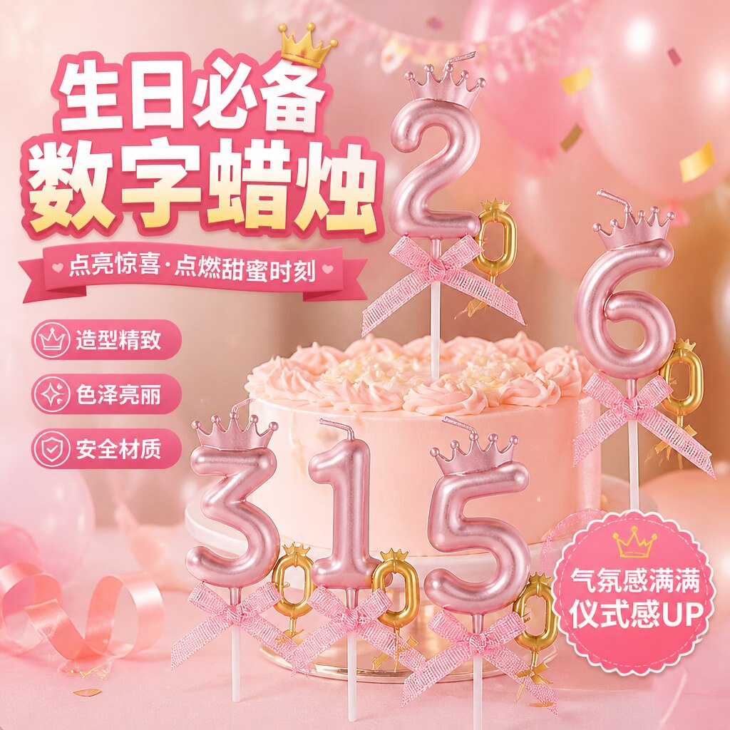 高级感皇冠数字蜡烛生日蛋糕