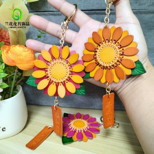 手缝葵花向阳头层牛皮向日葵挂件