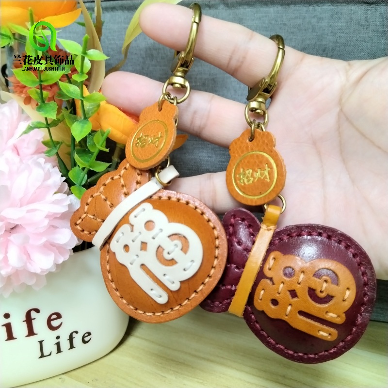 头层牛皮招财纳福袋真皮包包挂件