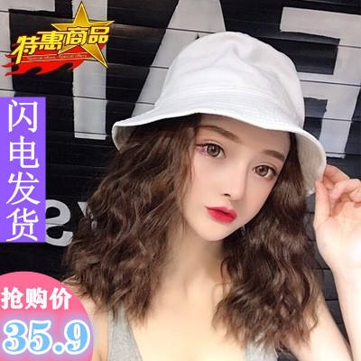 渔夫帽发帽一体短卷发春夏帽子带假发短发D可拆卸流中长发女时尚