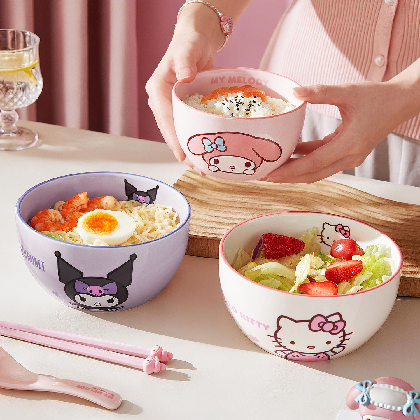 Hellokitty陶瓷碗家用面碗可爱汤碗儿童米饭碗高颜值漂亮餐具餐盘
