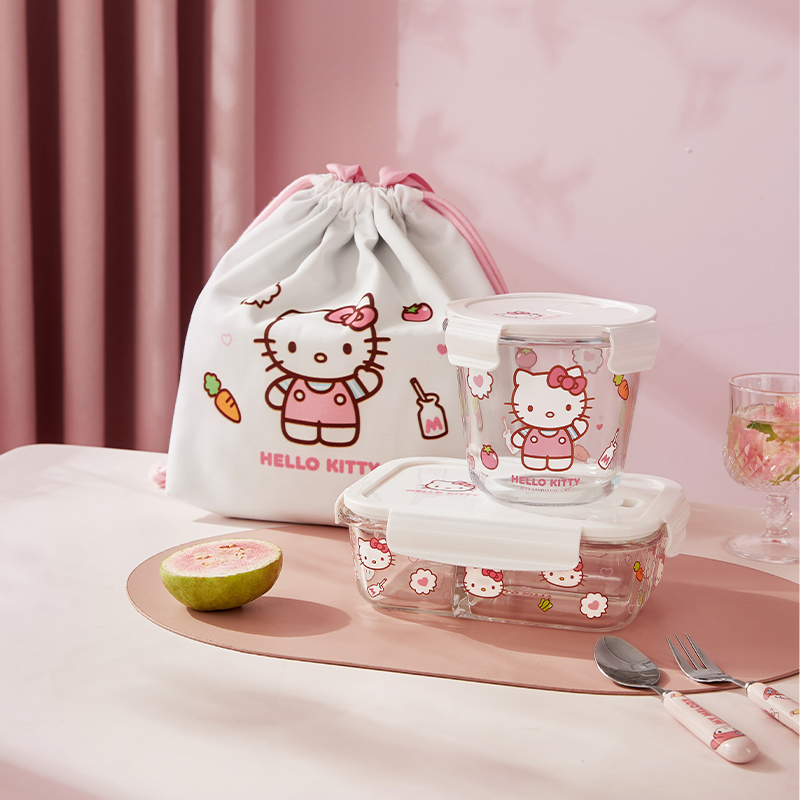 HelloKitty玻璃饭盒微波炉加热专用上班族2026新款可爱保鲜餐具
