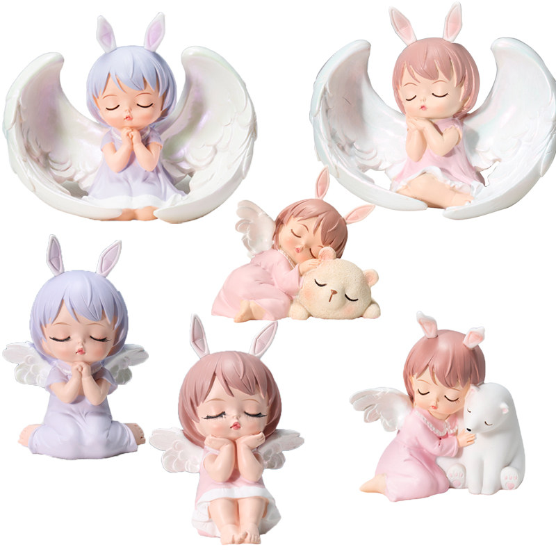 女孩蛋糕装饰摆件安妮宝贝儿童烘焙搪胶树脂玩偶卡通公主天使翅膀