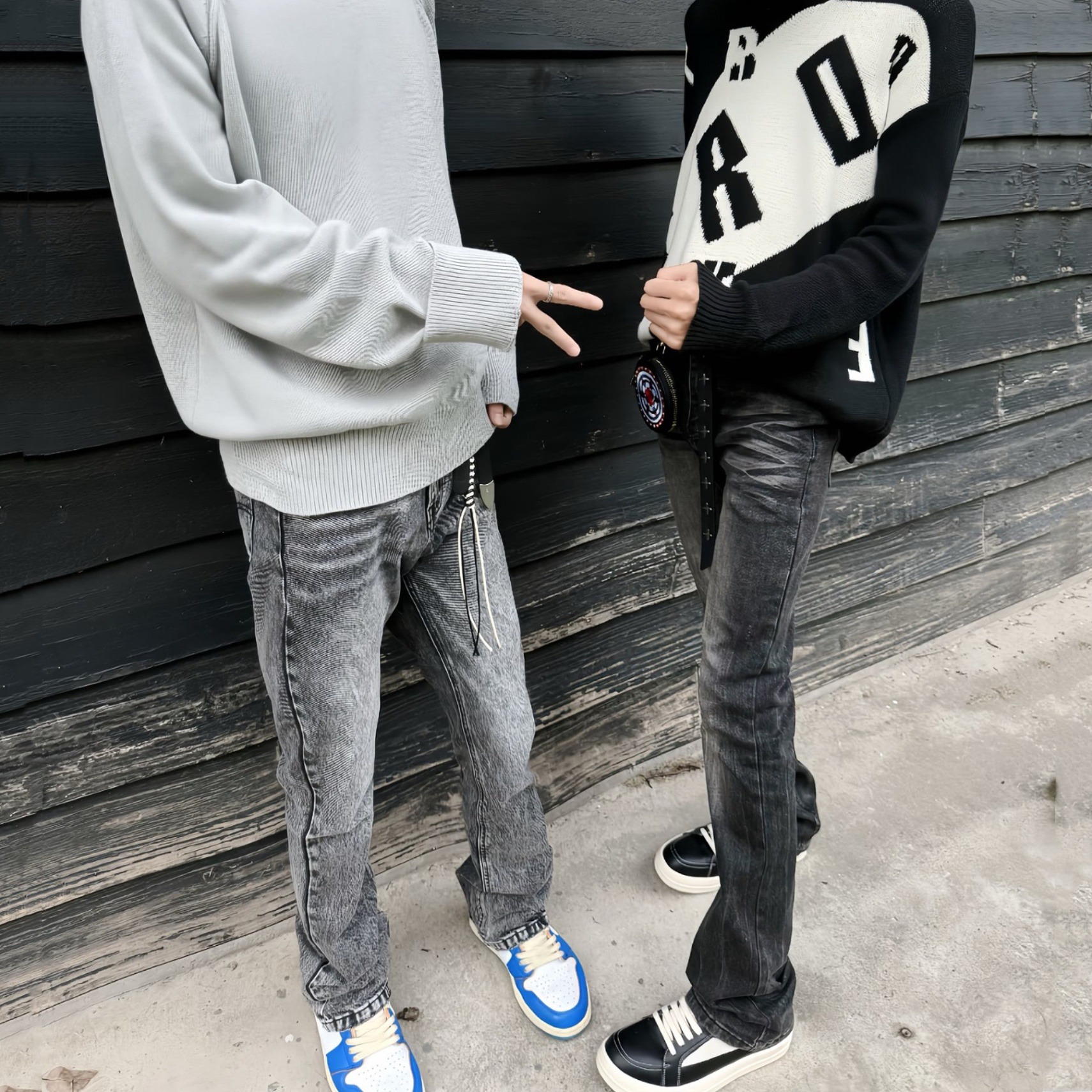 美式高街黑牛517复古做旧牛仔裤男Cleanfit风格显瘦直筒微叭裤潮