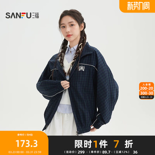 517588 子徽章翻领夹克女装 三福单外套2026春季 街潮学院风格