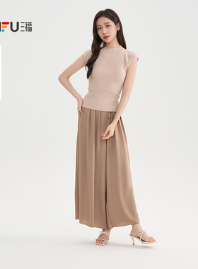 三福套装2025夏季气质针织上衣阔腿裤两件套女装506402