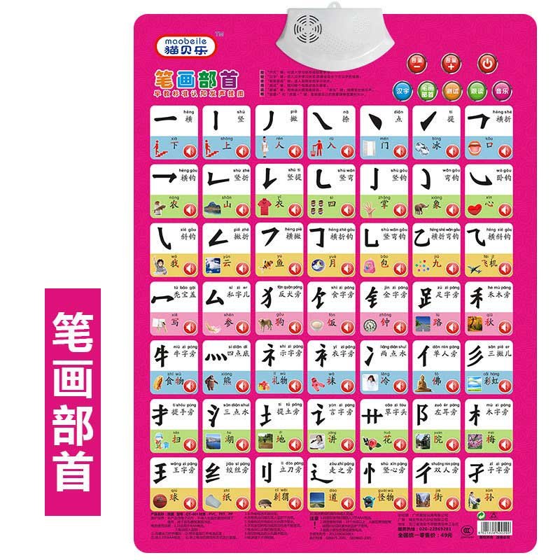 早教o启蒙有声挂图笔画笔顺偏旁部首语音发声挂画汉语