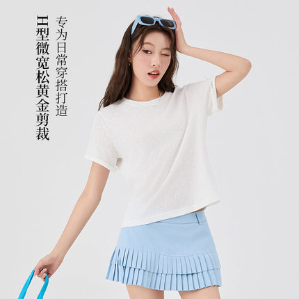 杜百莉圆领雪花棉简约打底上衣撞色夏季宽松休闲慵懒chic短袖韩版