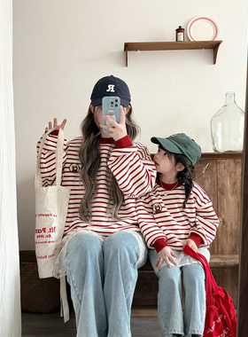 【冬装大清仓】【顾奈】QZ789冬季加绒条纹小熊卫衣