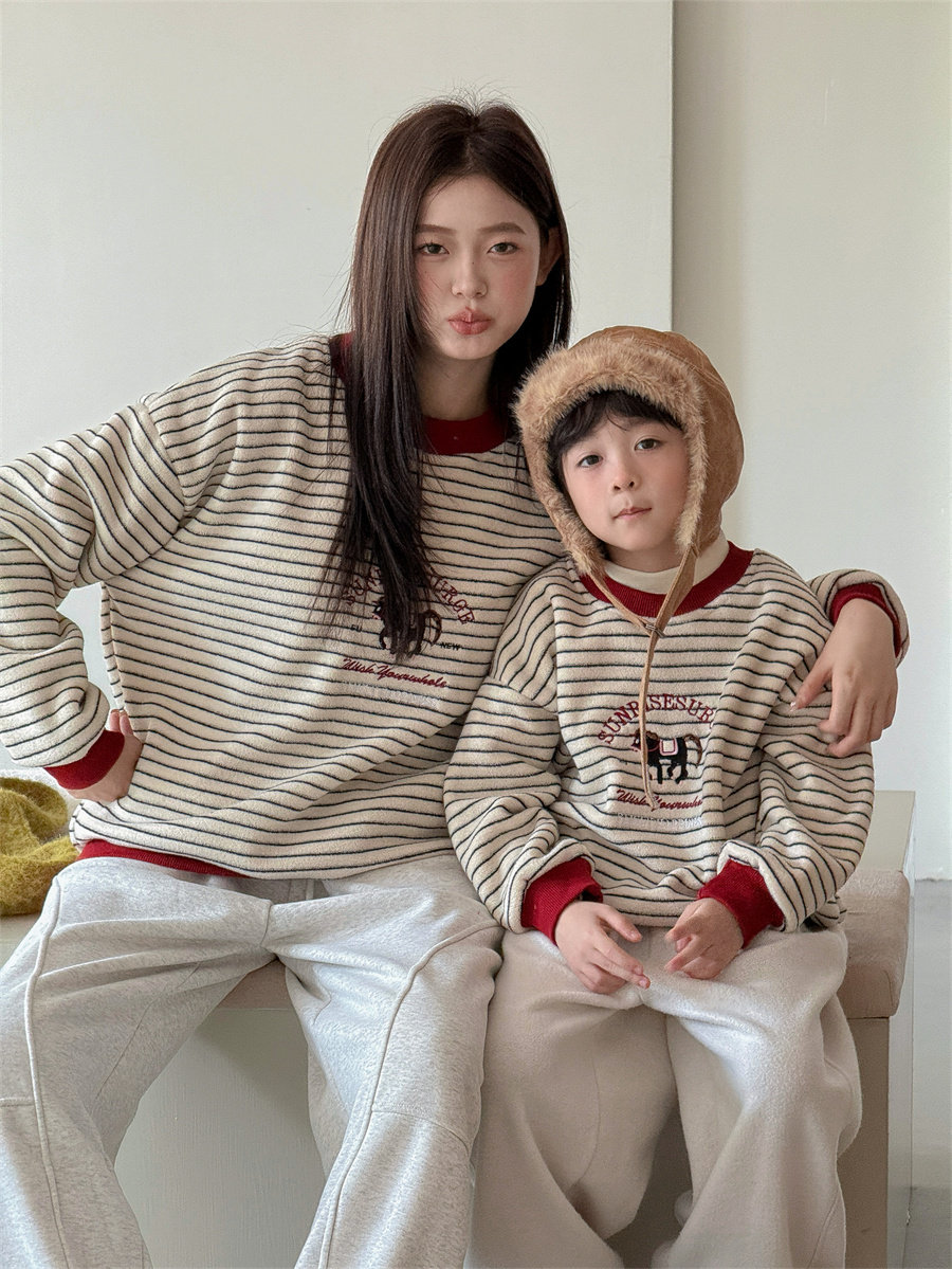 【小乐专享】【顾奈】QZ811马年条纹加绒卫衣,童装/婴儿装/亲子装,亲子装/亲子时装,淘宝优惠券,粉丝福利购,淘宝优惠卷