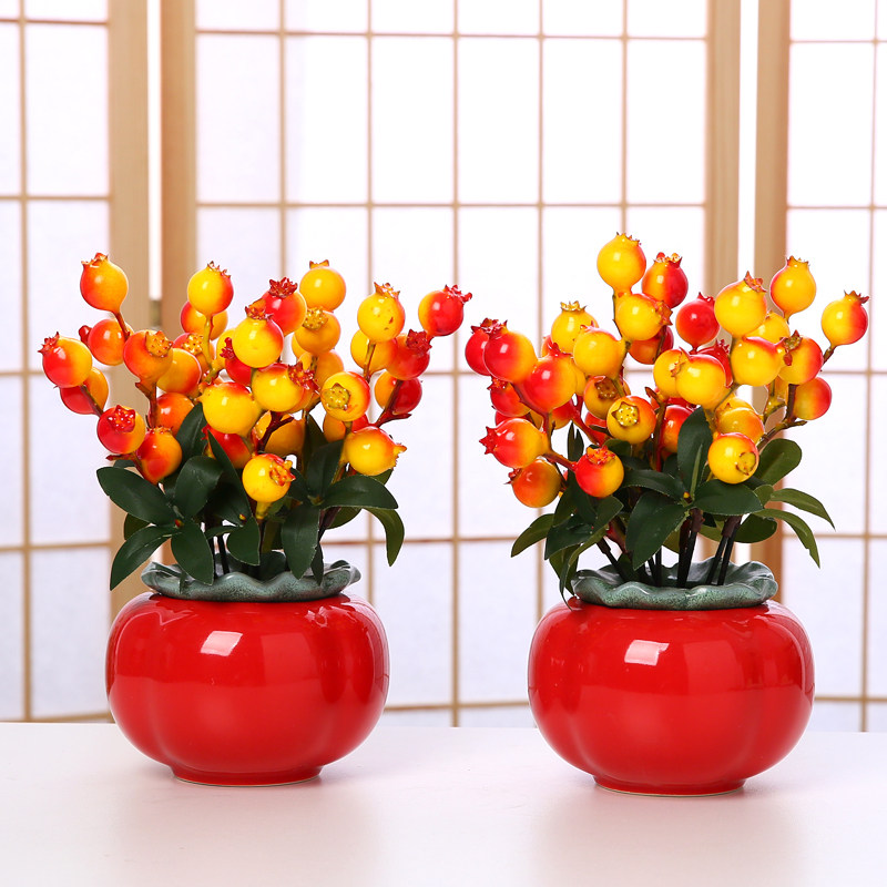柿柿如意年宵花仿真假花插花新年柿子如意摆件过年装饰春节发财果