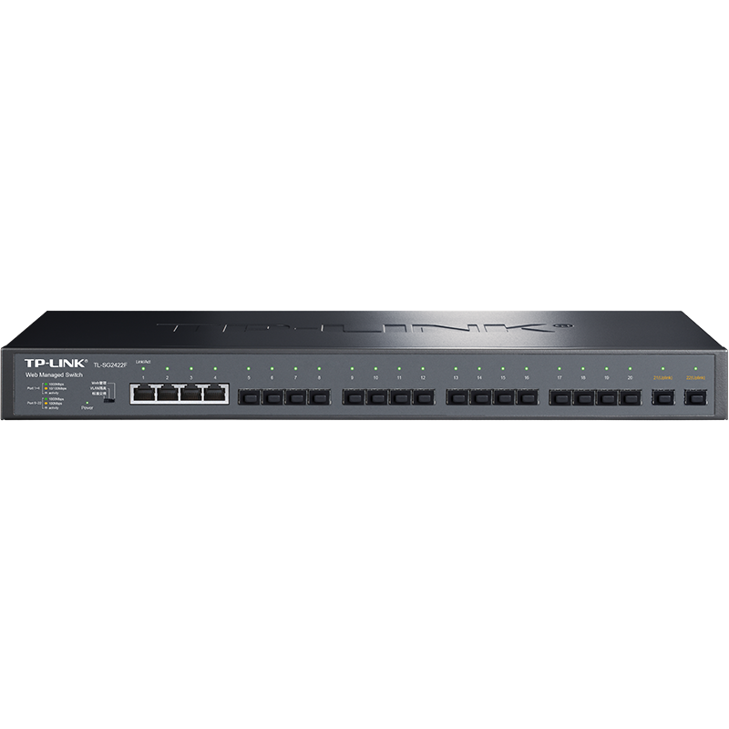 普联TP-LINK TL-SG2422F 22口全千兆Web网管交换机18光4电光纤通信分线分流器Vlan隔离端口汇聚环网交换机