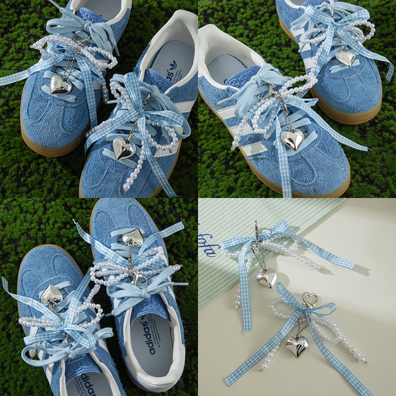 ins蓝色蝴蝶结珍珠爱心鞋扣时尚百搭鞋子挂件鞋花鞋带扣鞋饰配饰