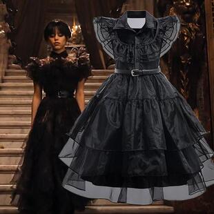 万圣节亚当斯一家公主裙cos服星期三亚当斯黑色连衣裙cosplay服装