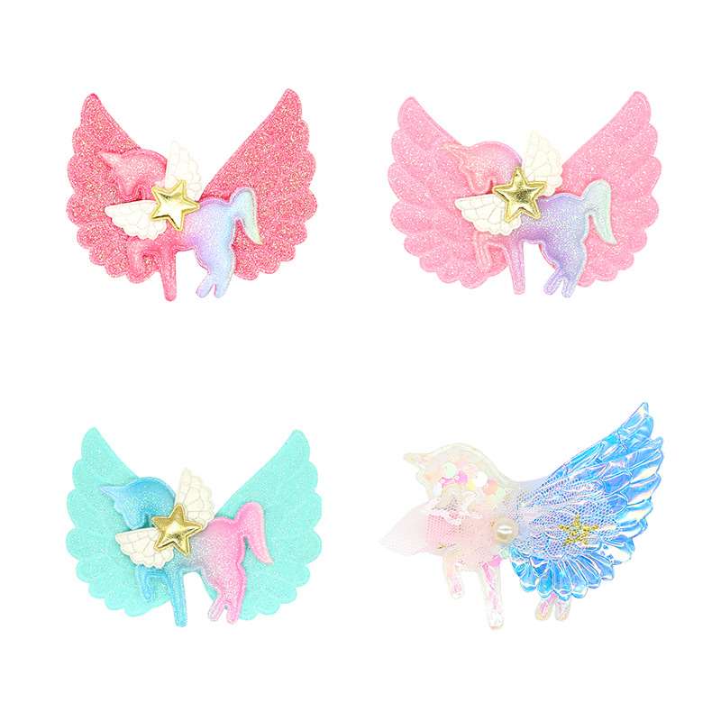 跨境儿童发饰品独角兽发卡边夹后脑勺夹天使翅膀独角兽发夹