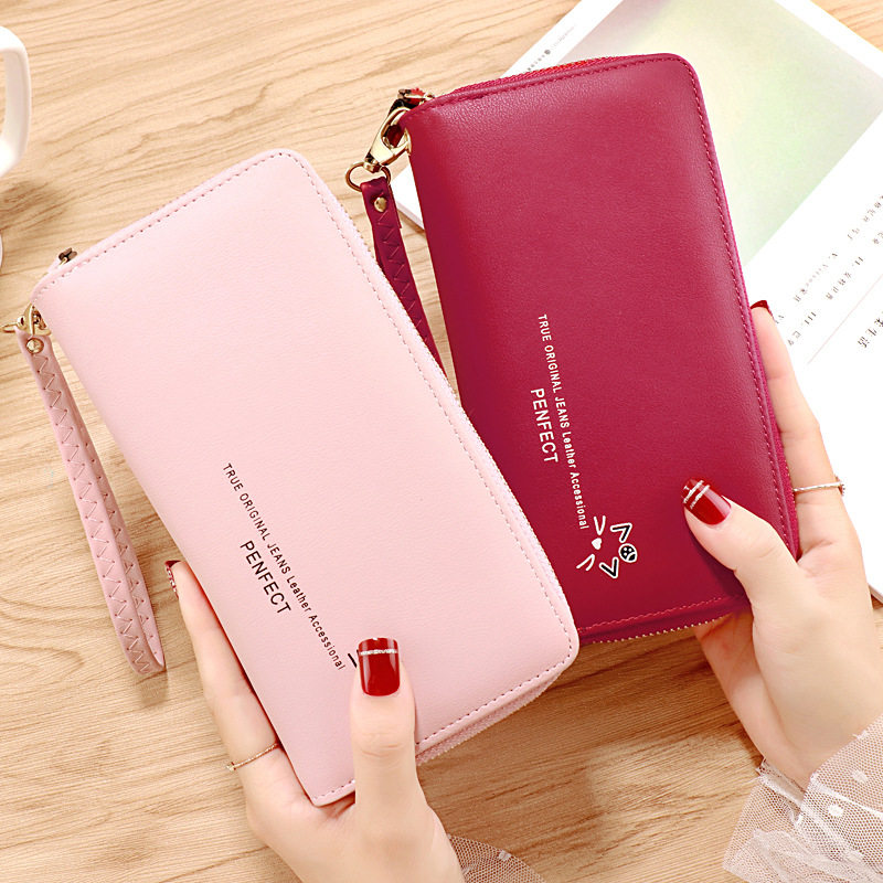 新款双拉链女士钱包女长款大容量钱包韩版小清新双层手拿包潮
