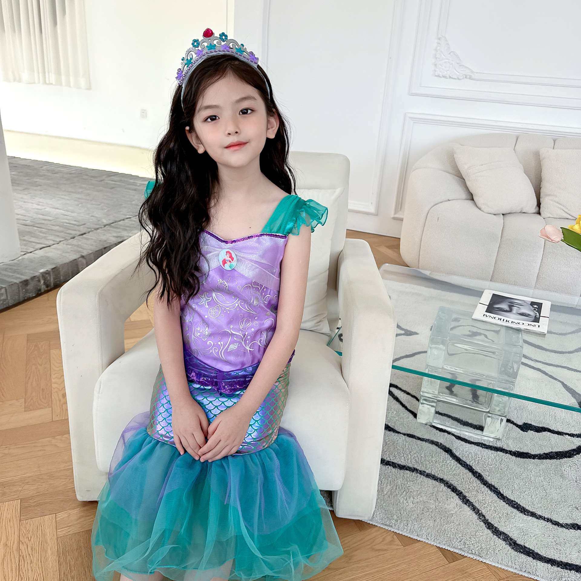 夏季儿童小美人鱼连衣裙小飞袖鱼尾公主裙六一节日礼服裙