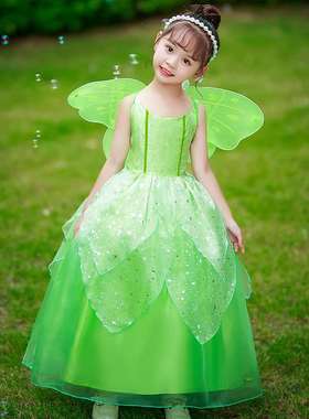 万圣节儿童演出服小精灵连衣裙tinker bell女童公主裙奇妙仙子裙